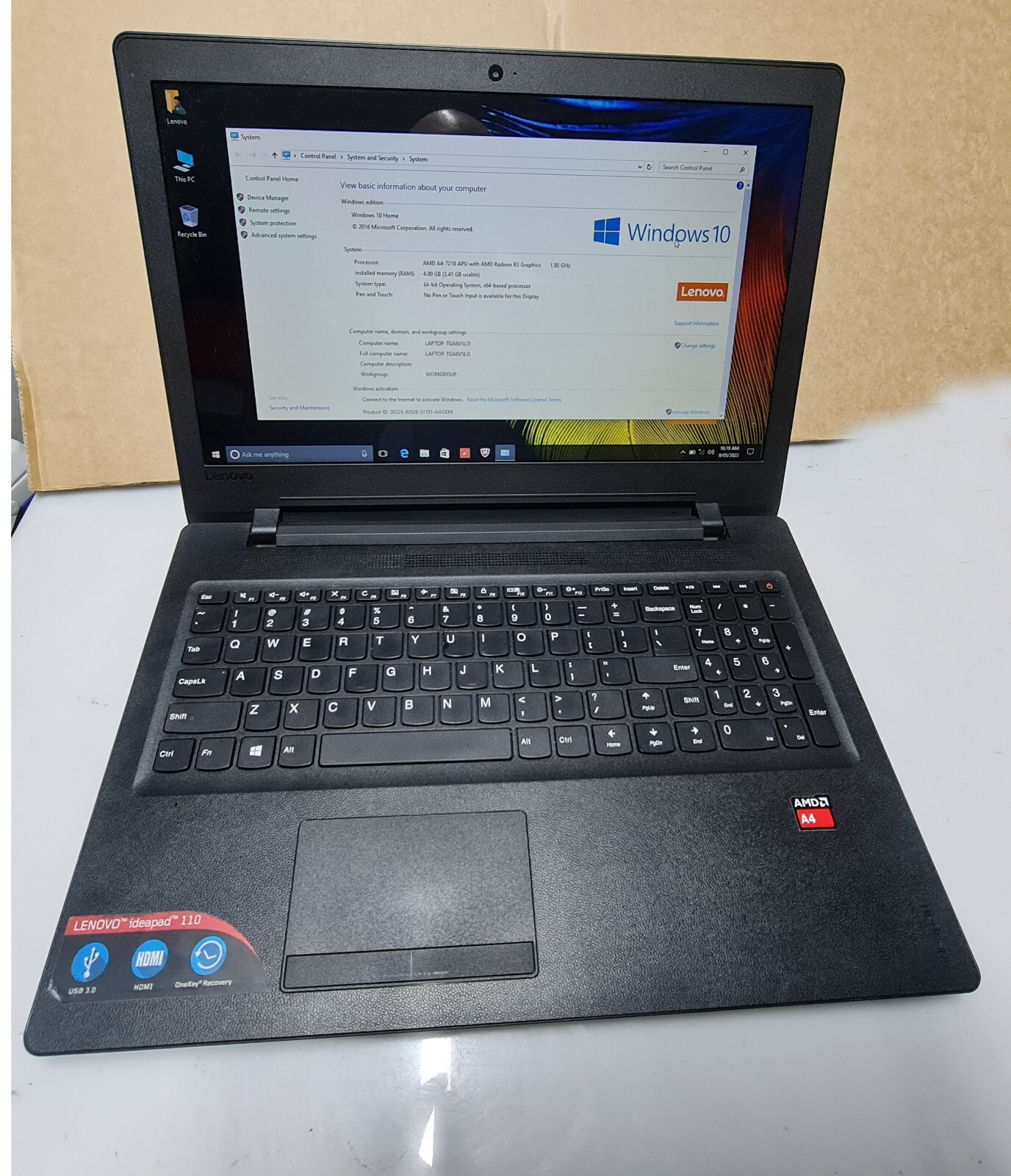 Lenovo Idealpad 110 Notebook, AMD A4-7210 1.8Ghz, 15.6, 4GB,500GB HD, Windows 10