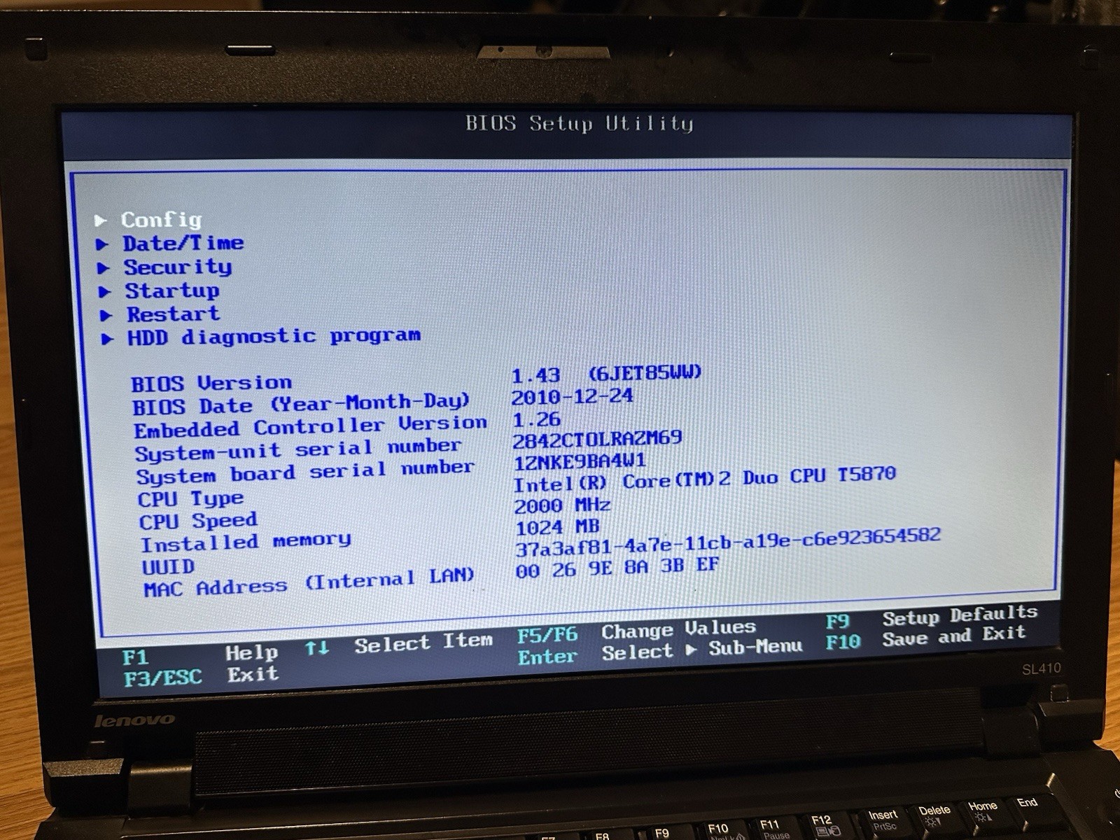 Lenovo Thinkpad SL410, Core 2 Duo T5870, 1GB RAM, No HDD, Broken Touchpad