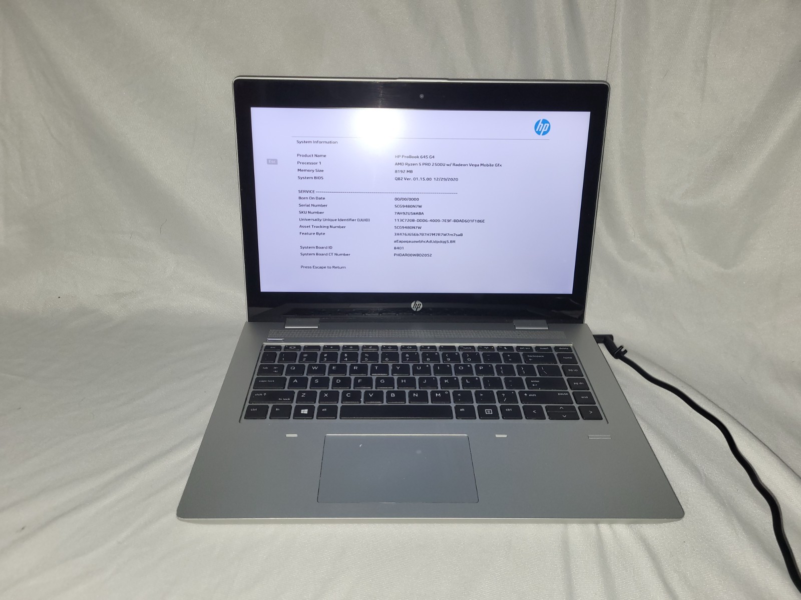 HP ProBook 645 Touch Screen G4 Ryzen 5 Pro 2500u 2.0GHz 8GB No Hard Drive
