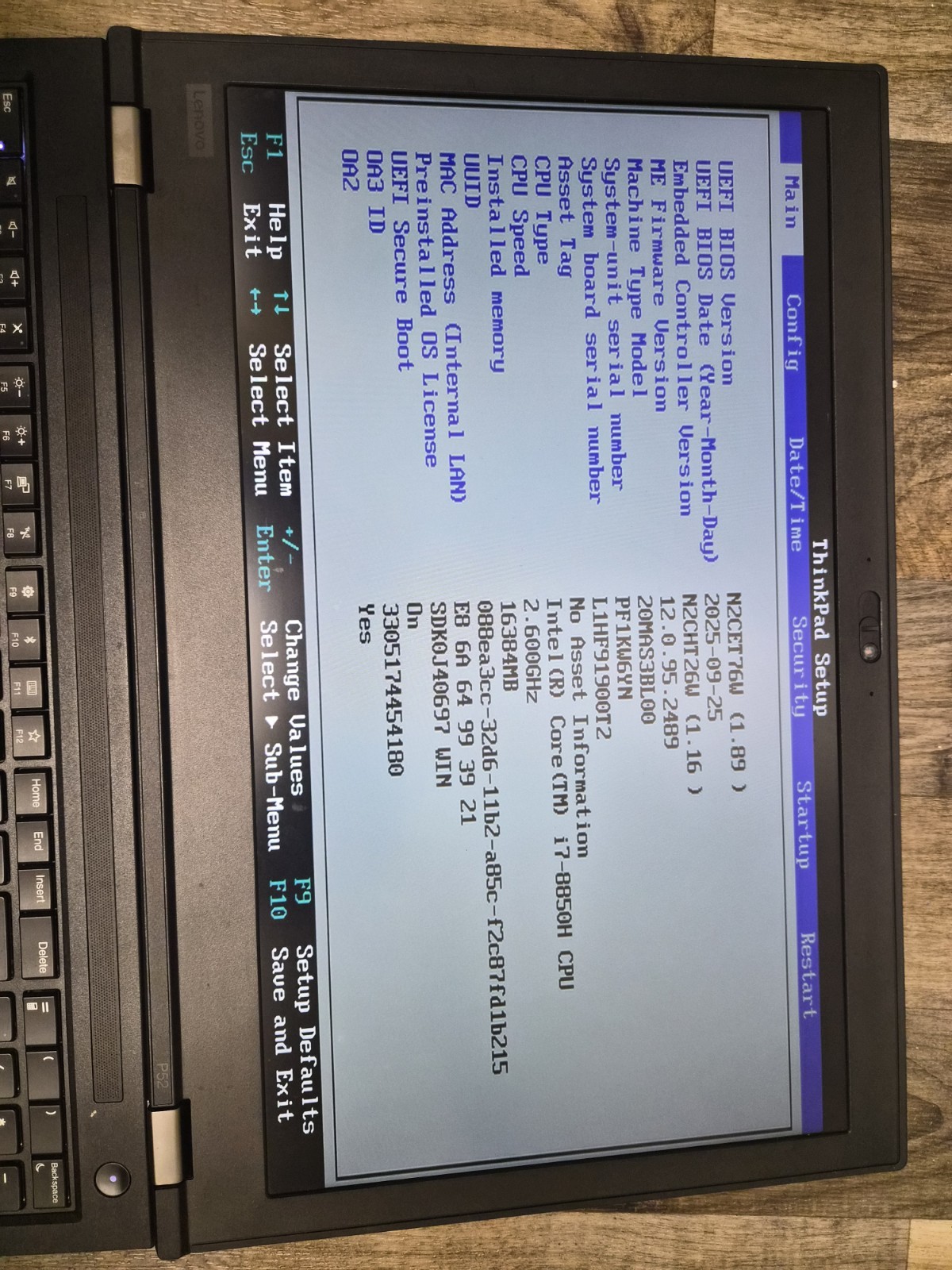 Lenovo ThinkPad P52, Core i7 8th Gen, 16GB Ram, 1TB SSD Bitlocker On