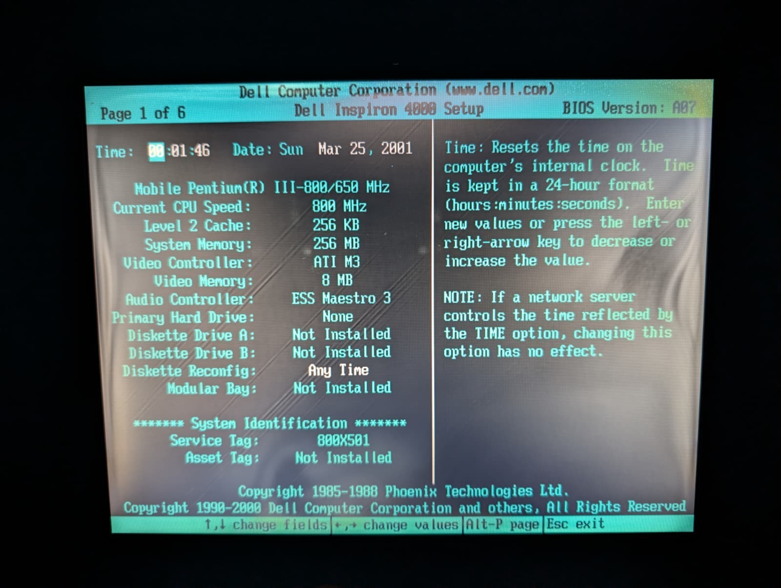 Read! Dell Inspiron 4000 | Intel Pentium III 256MB RAM | Boot To Bios | No Batt