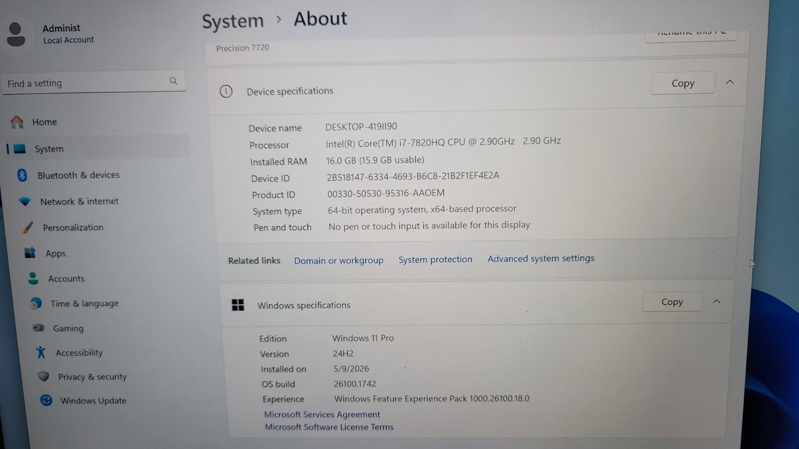 Dell Precision 7720 i7-7820HQ 2.9GHz 16GB RAM 256GB SSD 1TB HDD Win11 Pro/Offic