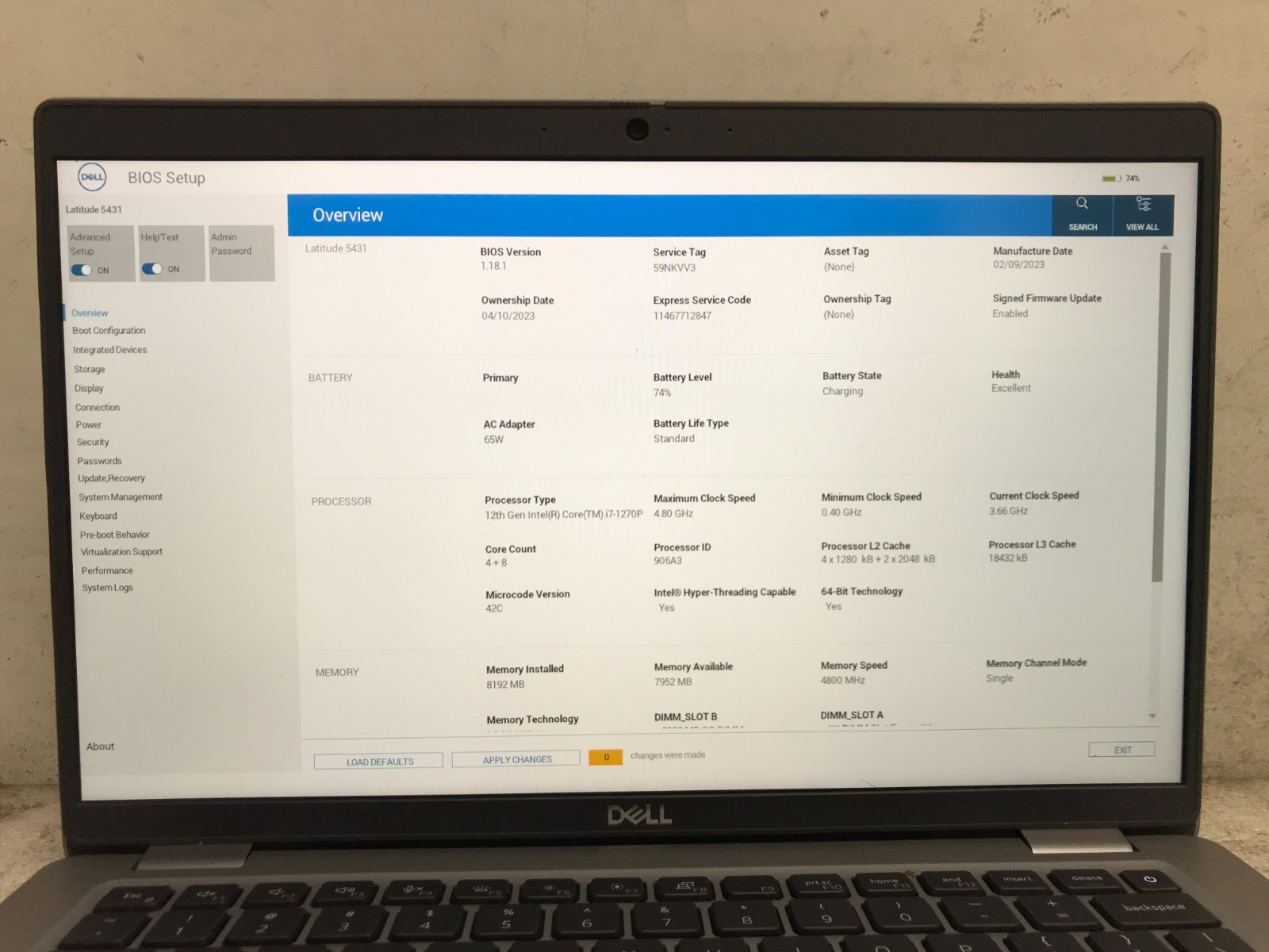 Dell Latitude 5431 / Intel Core i7-1270P 3.66GHz / 8GB RAM / No SSD