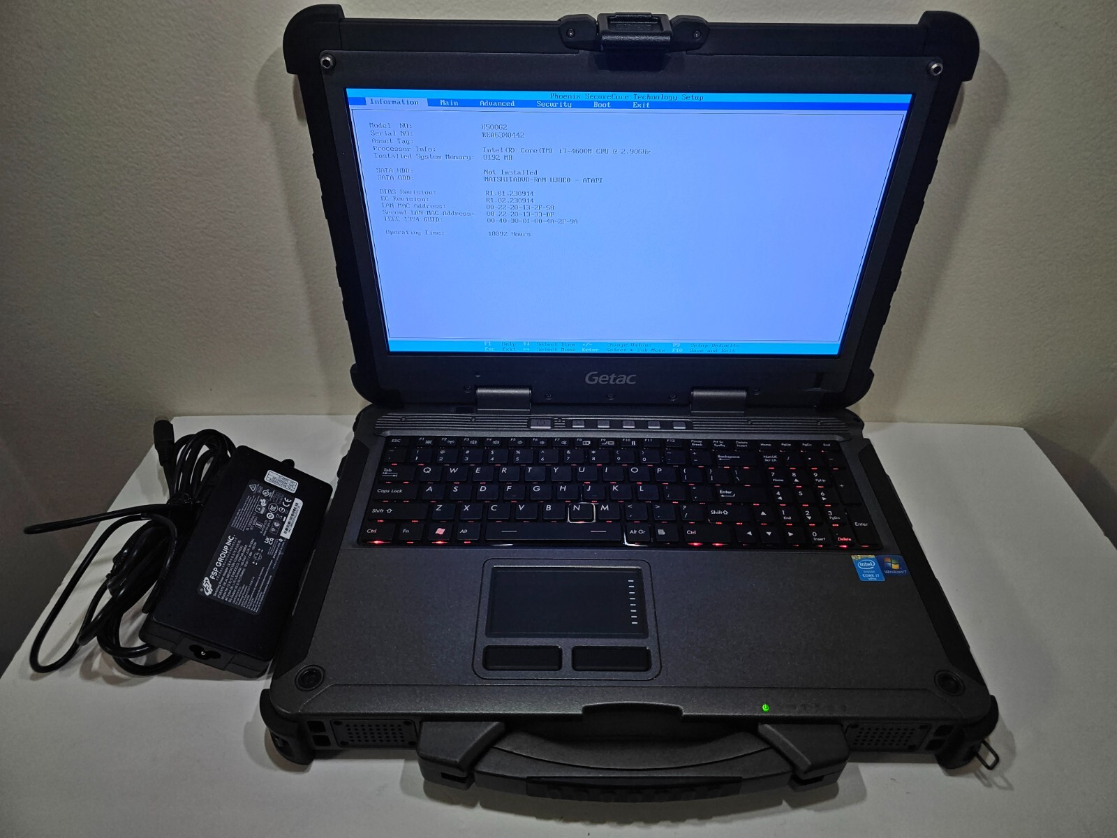 GETAC X500 G2 Rugged LAPTOP 15.6″/i7-4600U 2.90GHz/8GB RAM/+CHARGER/NO SSD/CADDY