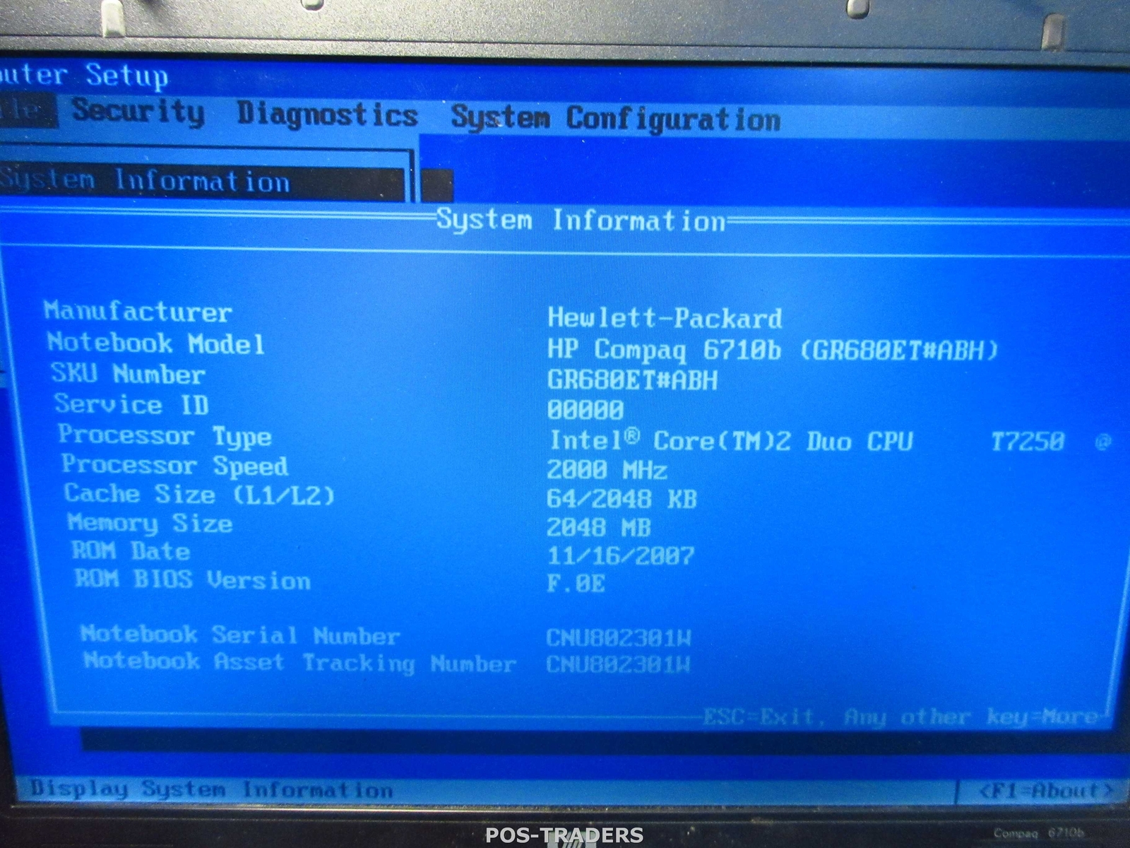 HP Compaq 6710b GR680ET Laptop Notebook 15.4″ C2D T7250 2GHZ / 2GB RAM / NO HDD