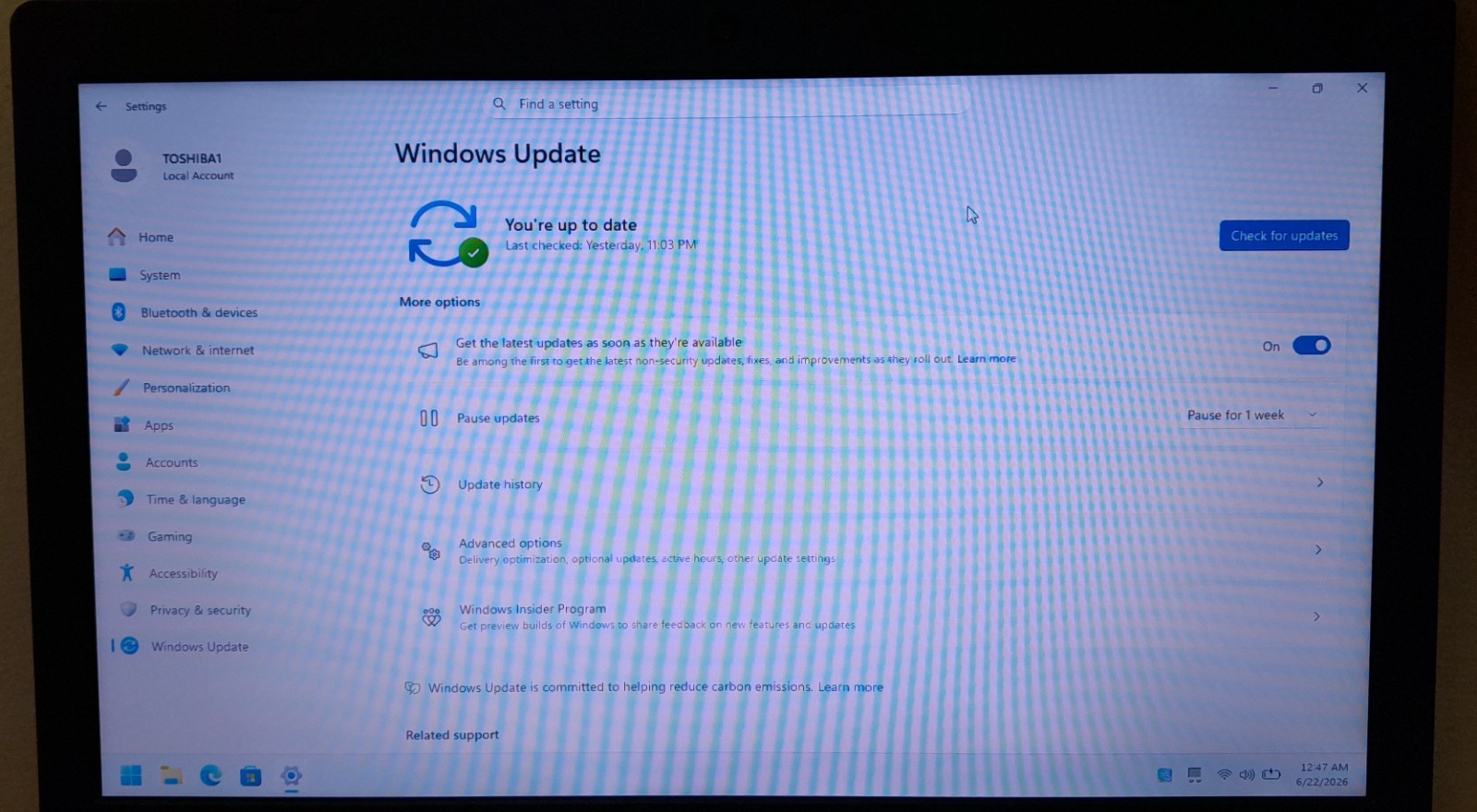 Toshiba Satellite Laptop C55-B5300 CPU 2.16Ghz RAM 4GB 320GB Win 11 Pro HDMI 2K