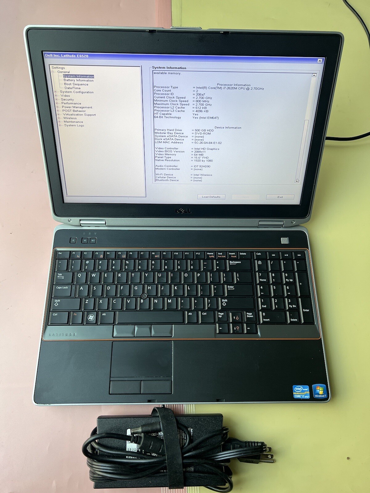 Dell Latitude E6520 Intel Core i7-2620M 2.70GHz 8GB RAM 500GB HDD HDMI 1920X1080