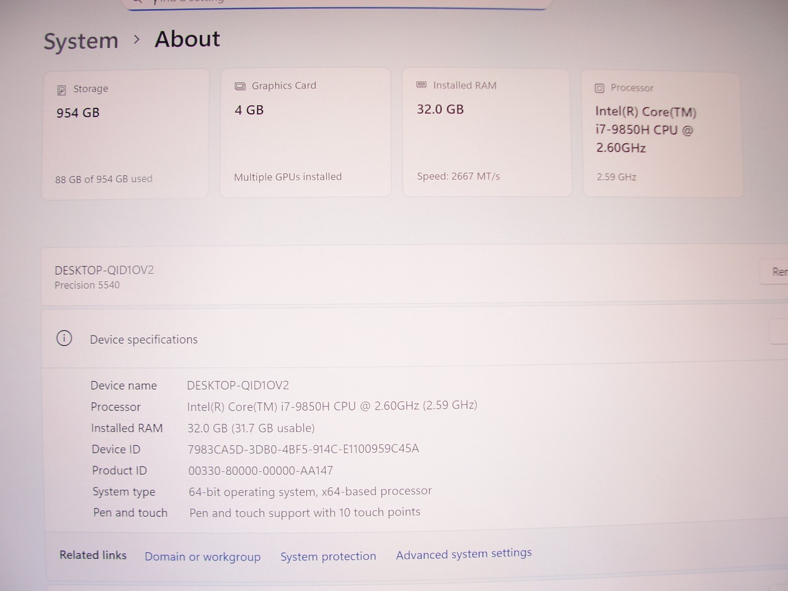 Dell Precision 5540 15.6″ FHD TOUCH i7-9850H 2.6GHz 32GB RAM 1TB SSD NV T2000