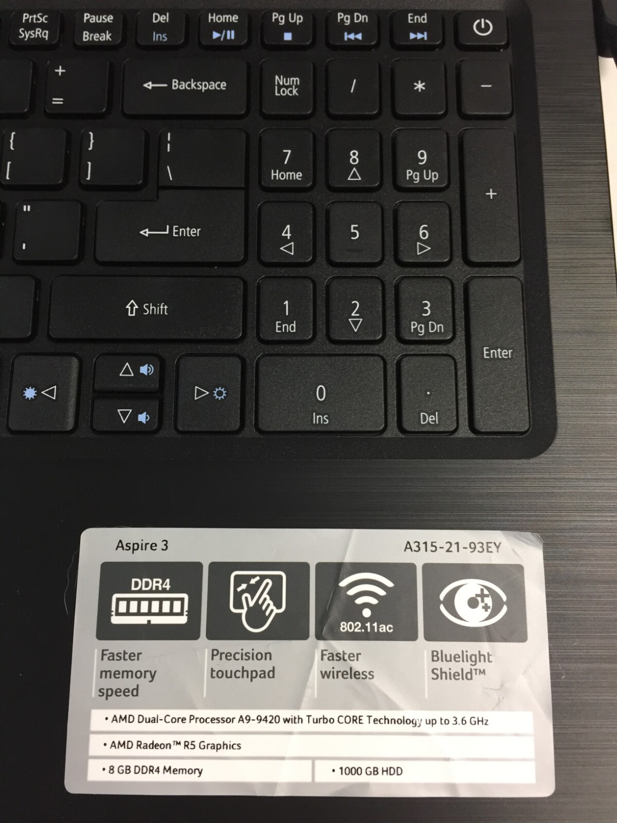 *Bad Battery*Acer Aspire 3 A315-21-93EY 15.6″ Laptop/AMD A9-9420/8GB/1TB HDD/W10