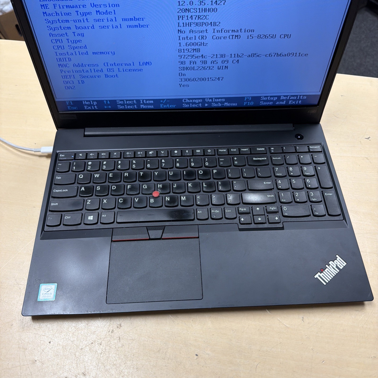 *PARTS Lenovo ThinkPad E590 i5-8265U 8GB RAM NO HD/OS