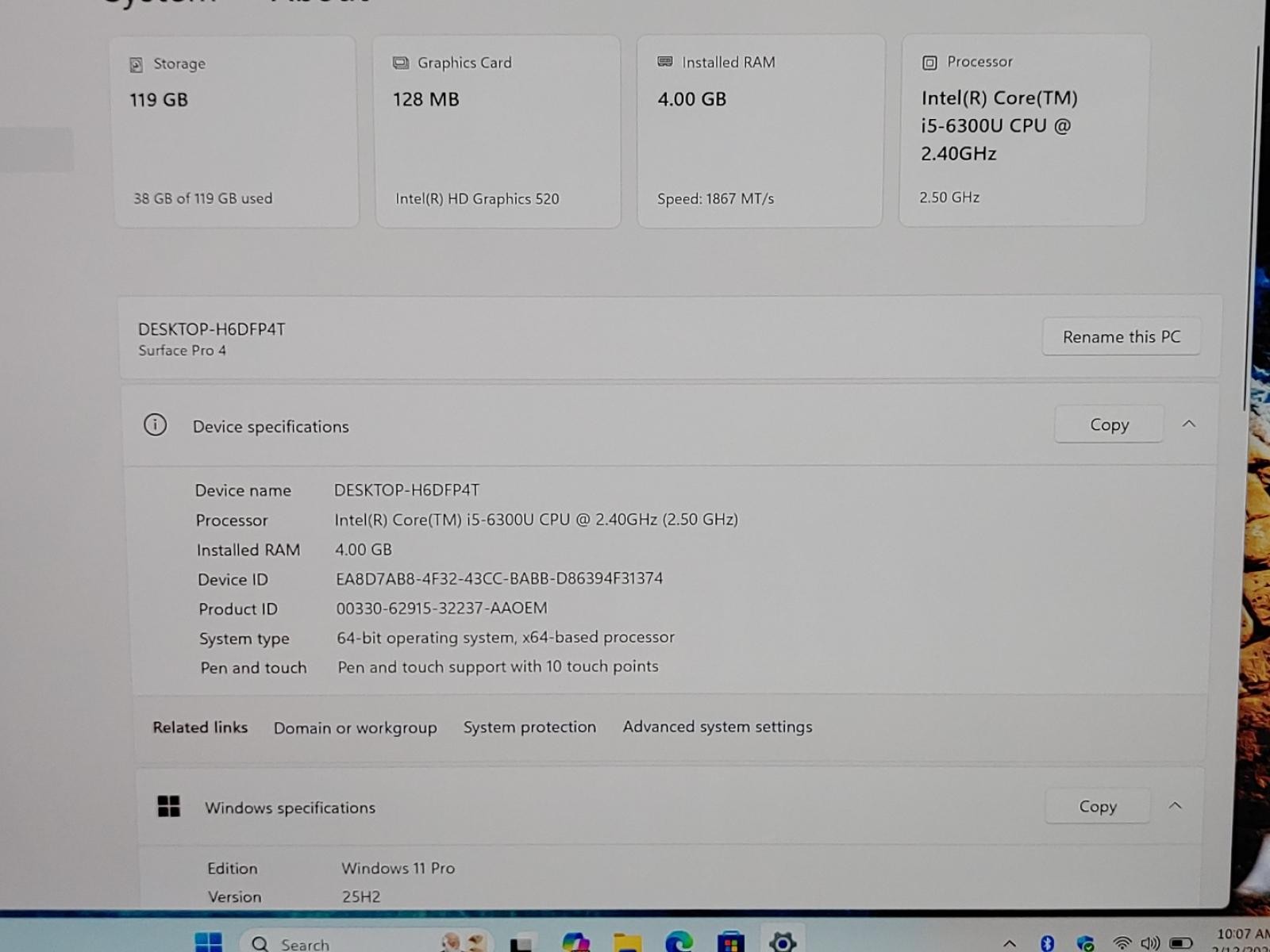 Microsoft Surface Pro 4 12.3″ Touch i5-6300U 4GB 128GB Win11Pro *NO A/C* *READ*