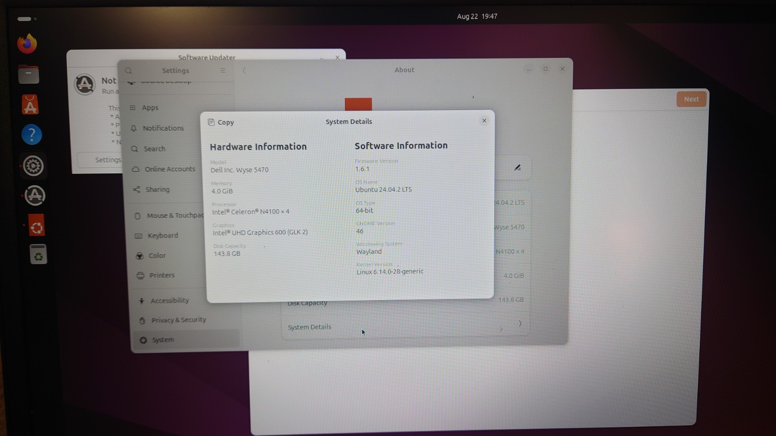 Dell Wyse 5470 – Ubuntu 24 – 128GB SSD – W/Charger