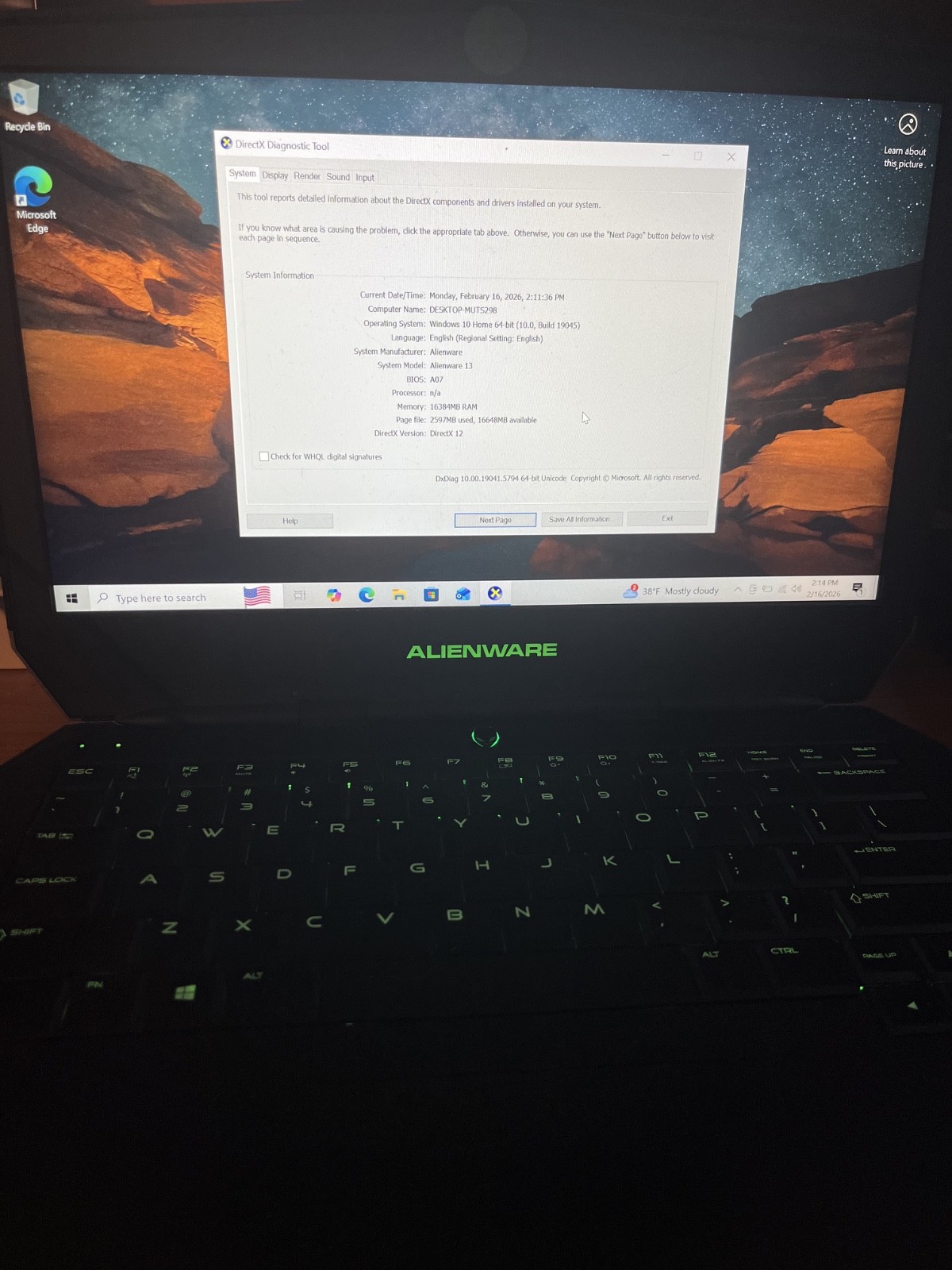 Alienware 13 Windows 10 Laptop Nvidia GTX 860M 16GB RAM 500GB HD OEM Adapter/Bag