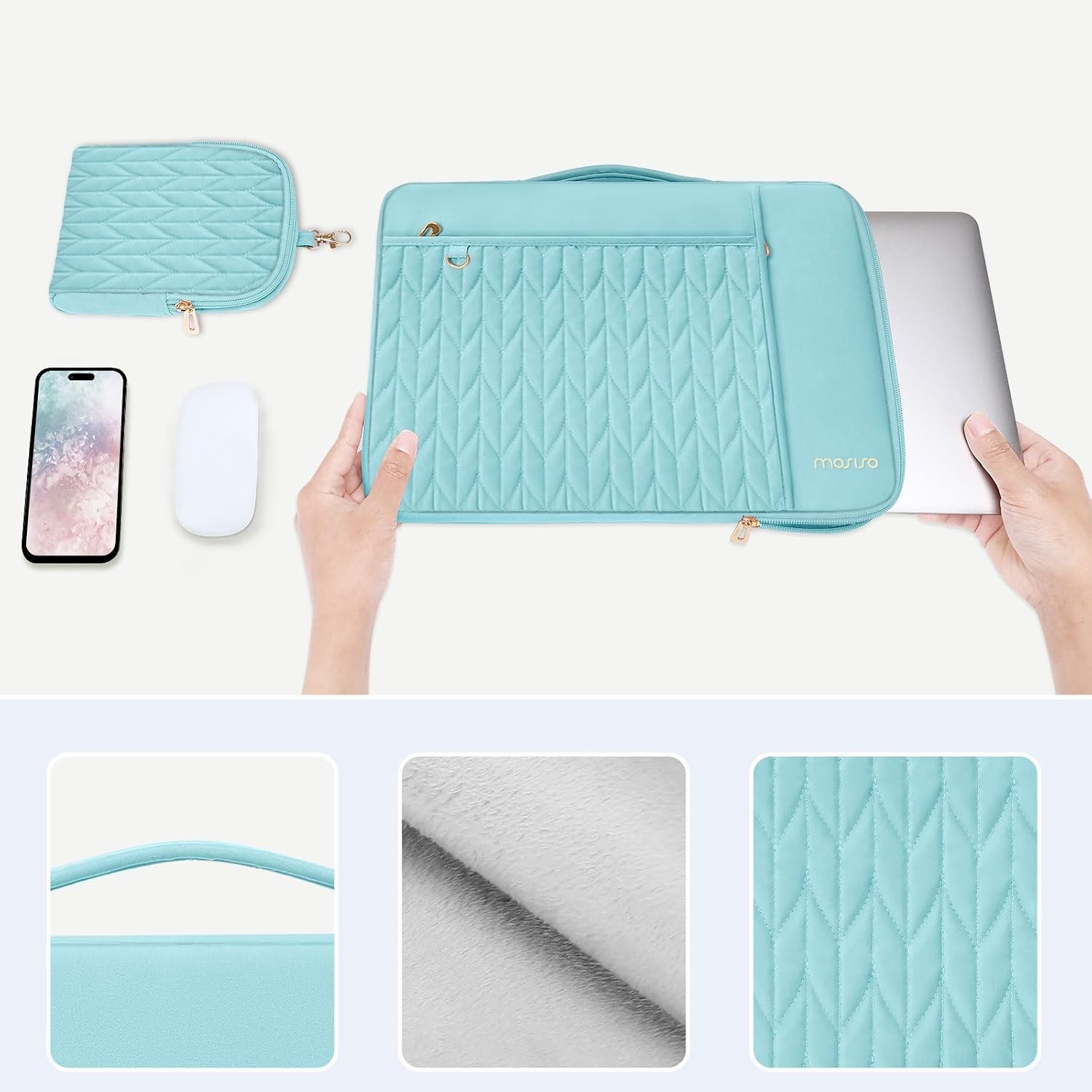 15-16 inch Laptop Sleeve Compatible with MacBook Pro 16 M5 M4 M3 M2 M1, Ice Blue