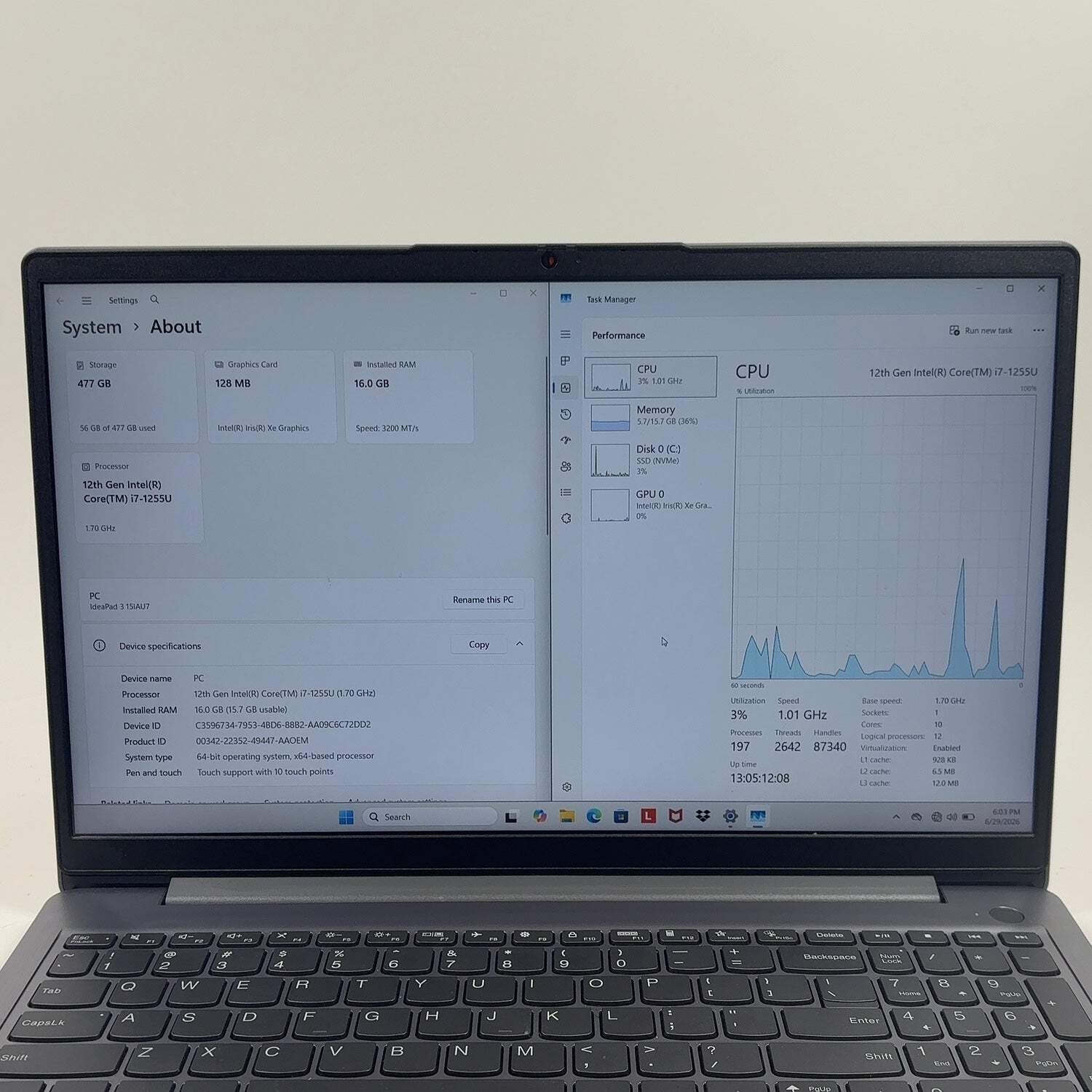 Lenovo IdeaPad 3i PF51RVCS 15.6″ i7-1255U 1.7GHz 16GB RAM 512GB SSD