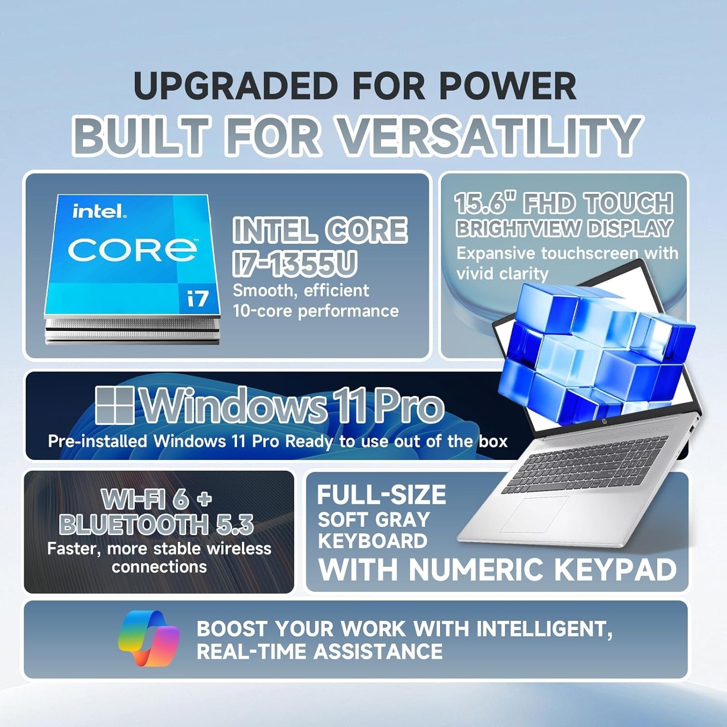 HP 15.6″ FHD Touchscreen Laptop, Core i7-1355U, 32GB RAM+ 1TB SSD, Win11 Pro