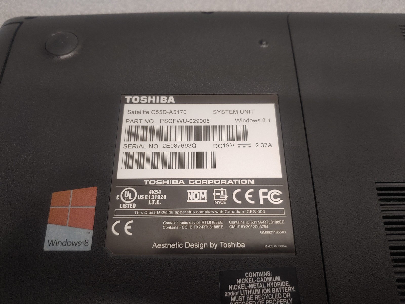 Toshiba Satellite C55D-A5170 15.6″ AMD E1-2100 8GB RAM 64GB SSD Windows 10
