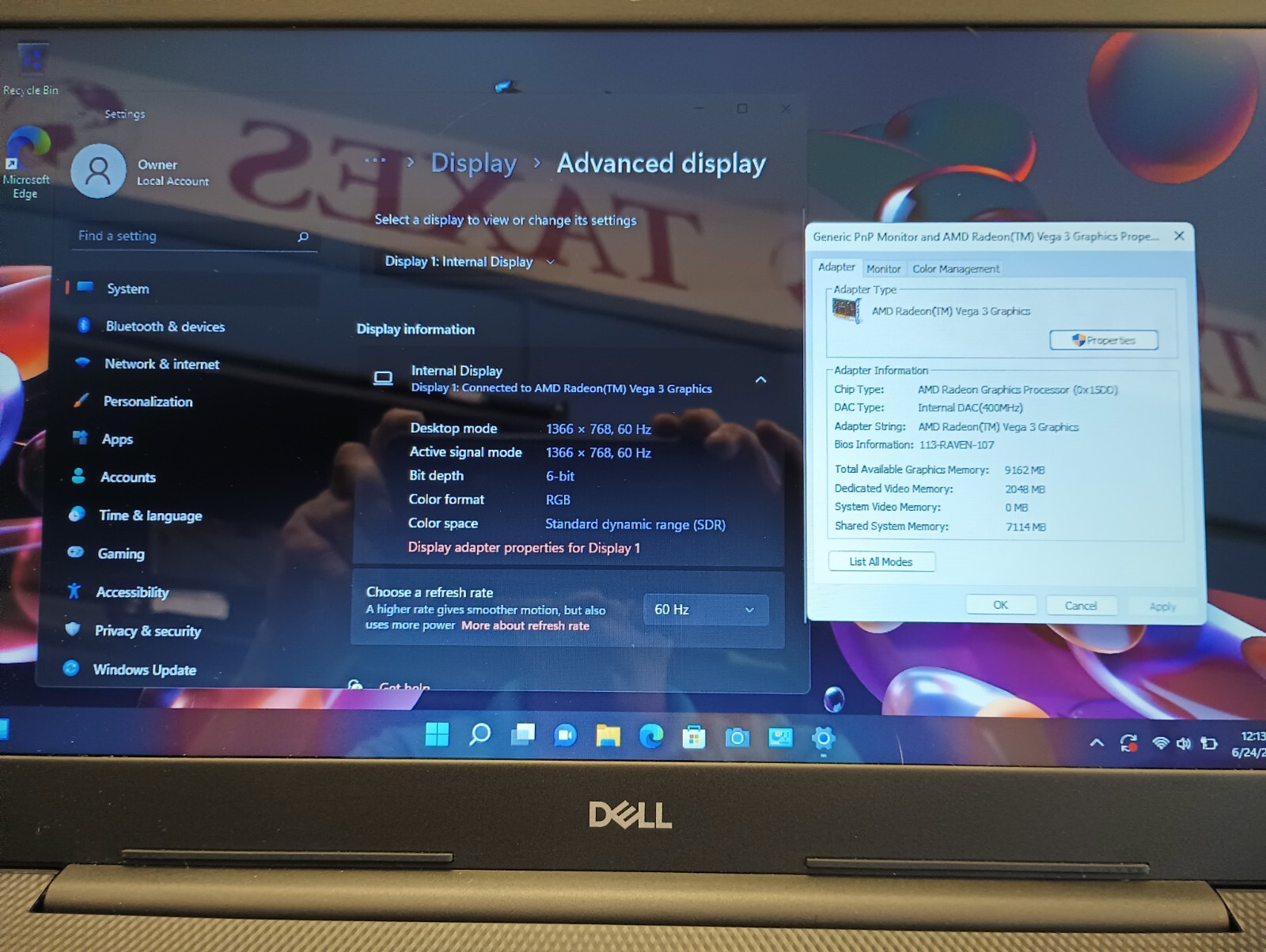 9123 Inspiron 3585 w/charger.Ryzen 3.16GB.256GB SSD.15.6″ Touch.Radeon Graphics