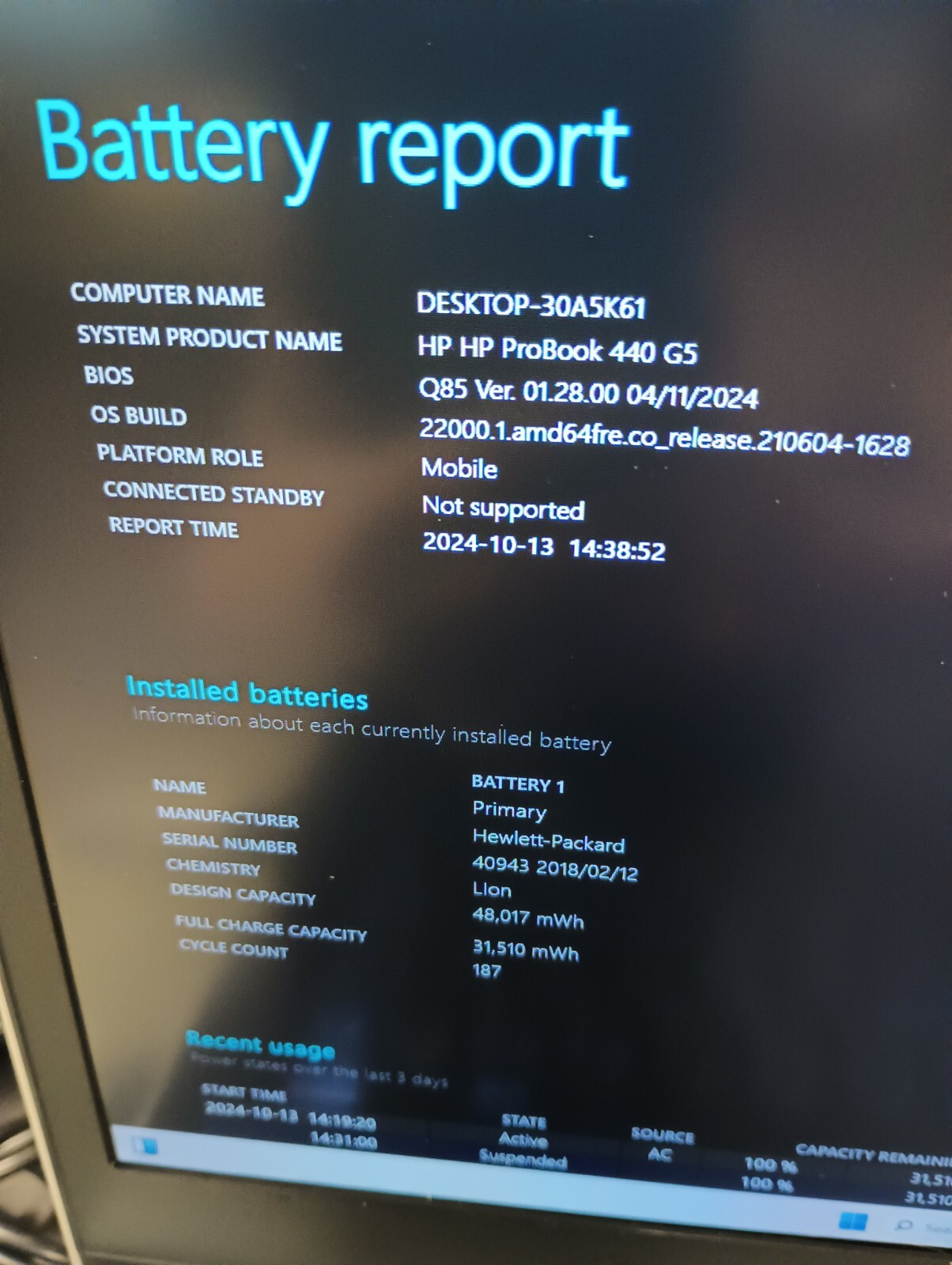 10131c ProBook440 G5 w/charger.i5-8350U.8GB.128GB M.2.14″FHD.Backlit.W11 Pro