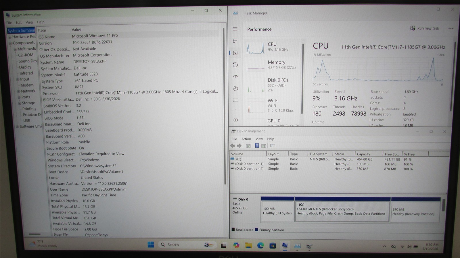 Dell Latitude 5520 i7-1185G7 3.0GHz 16GB RAM 500GB NVME 15.6″ W11 Pro COSM WEAR