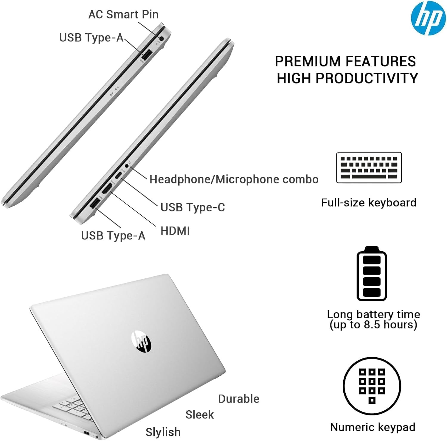 HP 17.3″ HD IPS Laptop AMD Ryzen 5 7430U 8GB RAM 512GB SSD