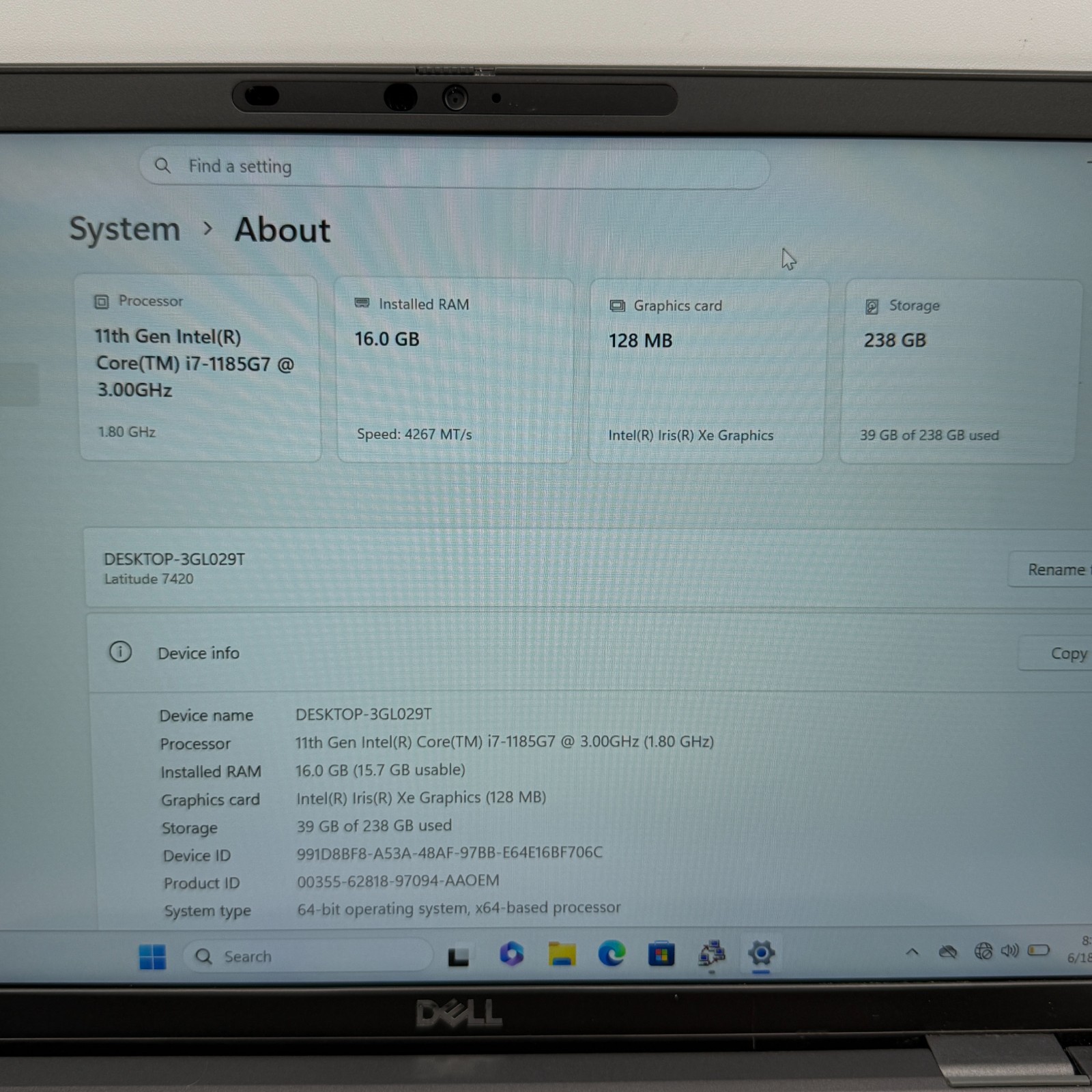 Dell Latitude 7420 i7-1185G7 16GB RAM 256GB SSD 14″ FHD Win 11 Pro Laptop Fair