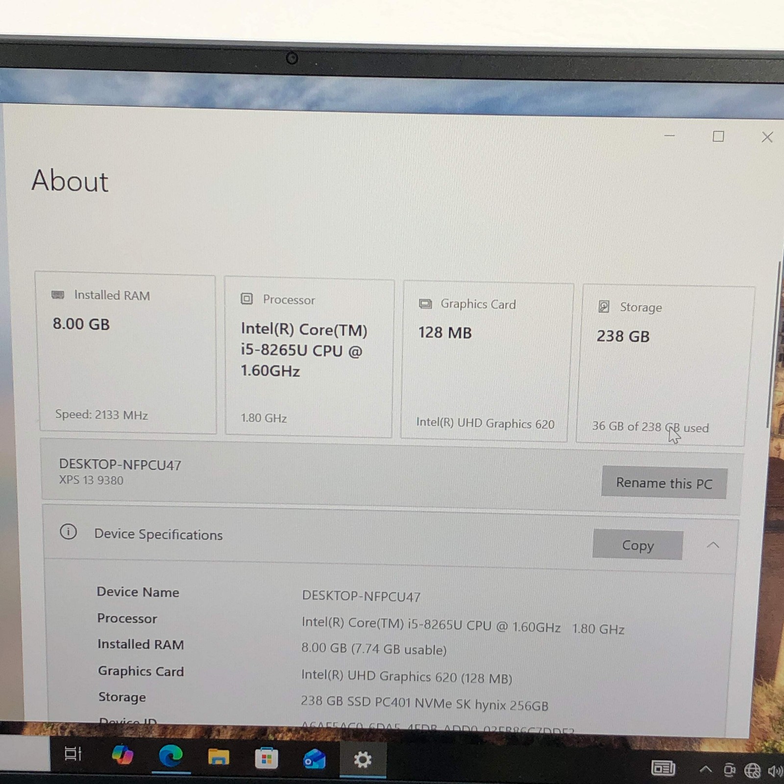 Broken Dell XPS 13 9380 13.3″ i5-8265U 1.6GHz 8GB RAM 256GB SSD /Bad Battery