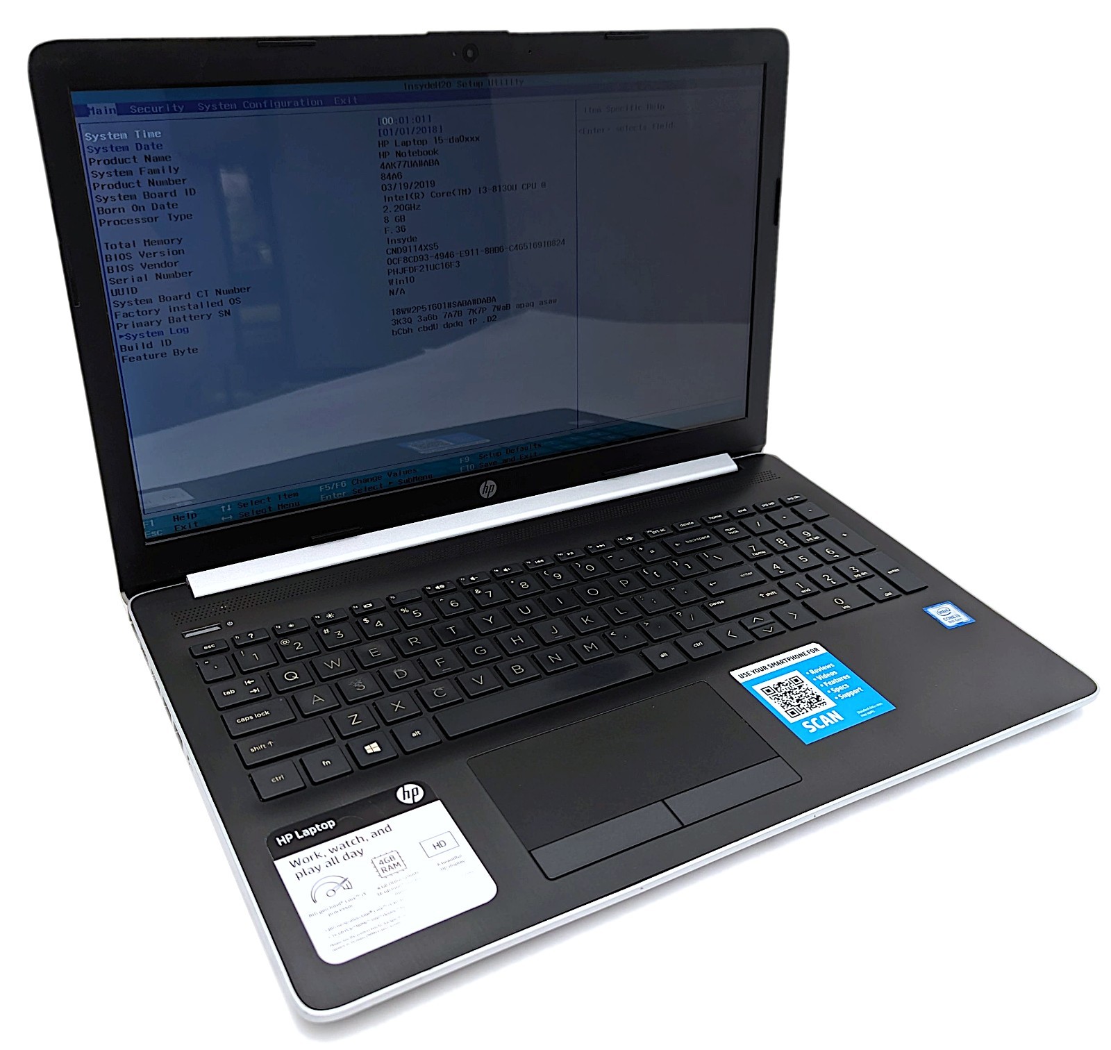Incomplete HP Notebook 15-da0032wm 15.6″ Laptop Intel i3-8130U 2.20GHz 8GB RAM