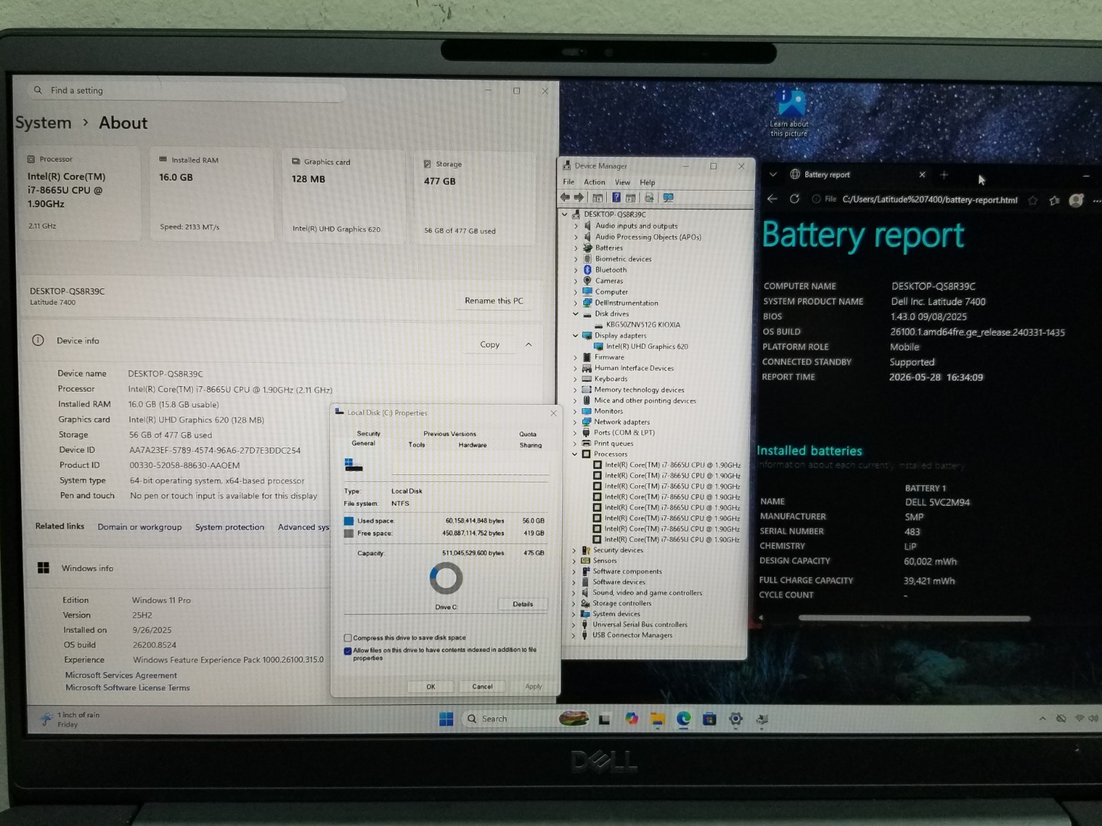 Dell Latitude 7400 14″ FHD i7-8665U 1.9GHz 16GB RAM 512GB NVMe Win 11 Pro READ