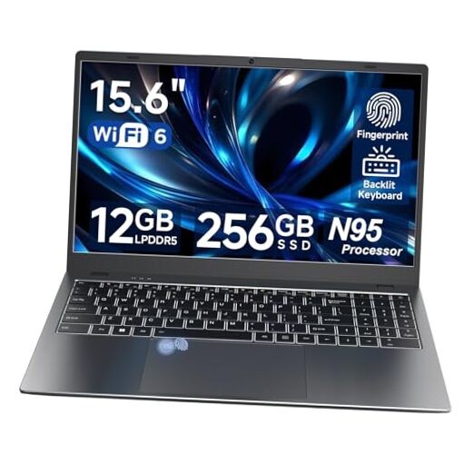 15.6″ Laptop, 12GB LPDDR5 RAM, 256GB SSD, Laptop Computer with N95 Quad