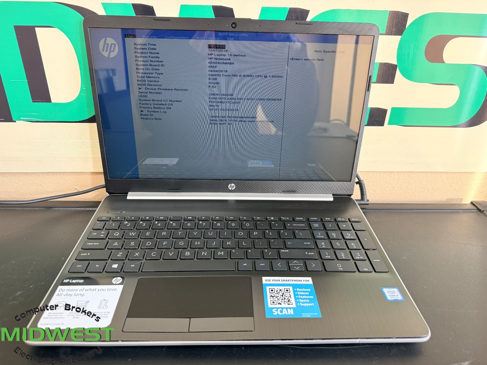 HP Laptop 15-dw0046nr i5-8265U 1.60GHz 8GB 1TB HDD