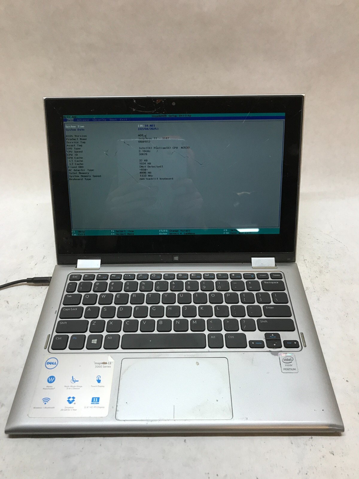 Dell Inspiron 11-3147 11″ Pentium N3530 2.16GHz 4GB RAM CRACKED For Parts – -DW