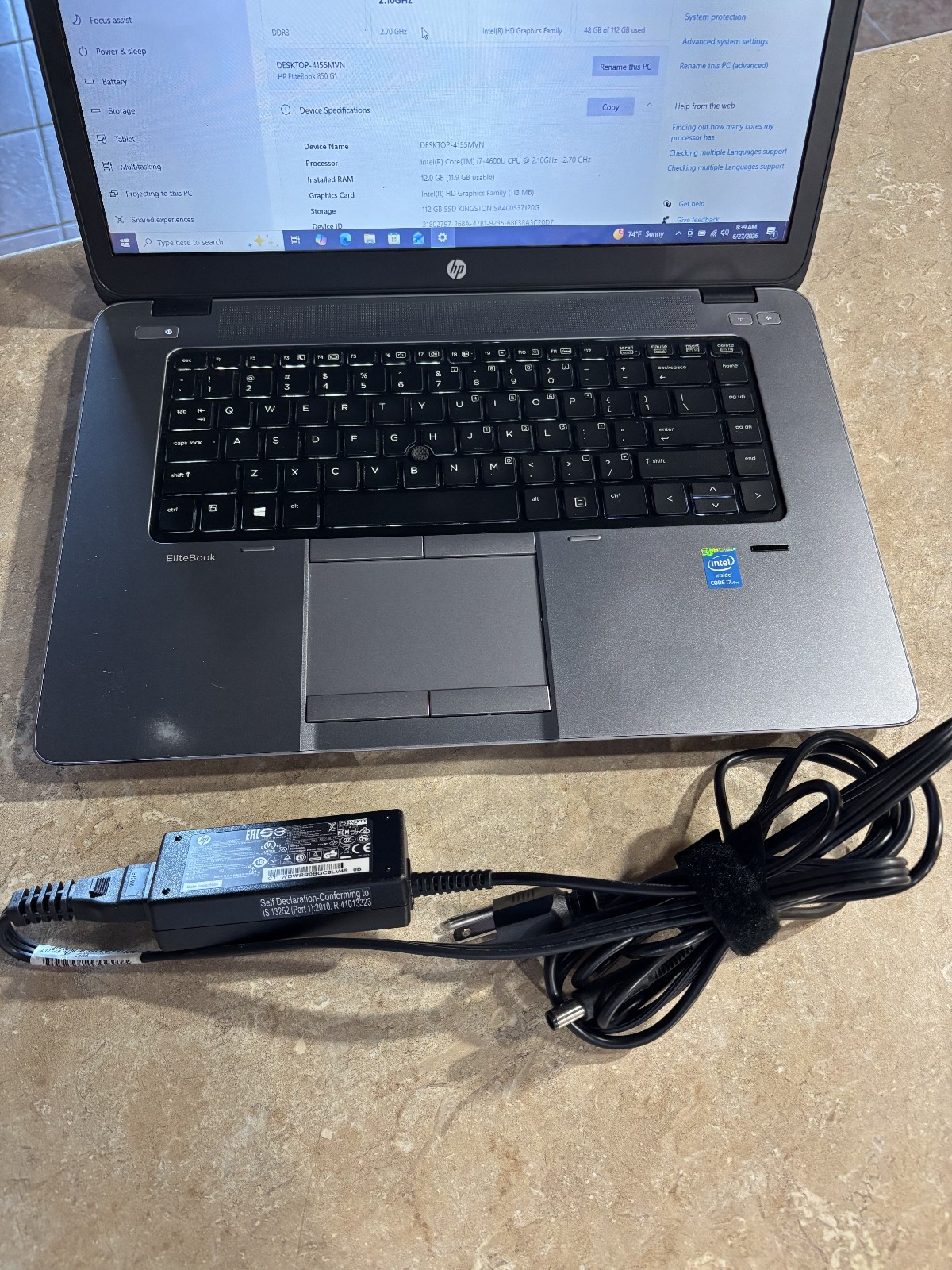 HP Elitebook 850 G1/i7-4600u/12GB/120GB SSD/15″/W10Pro BIOS LOCK
