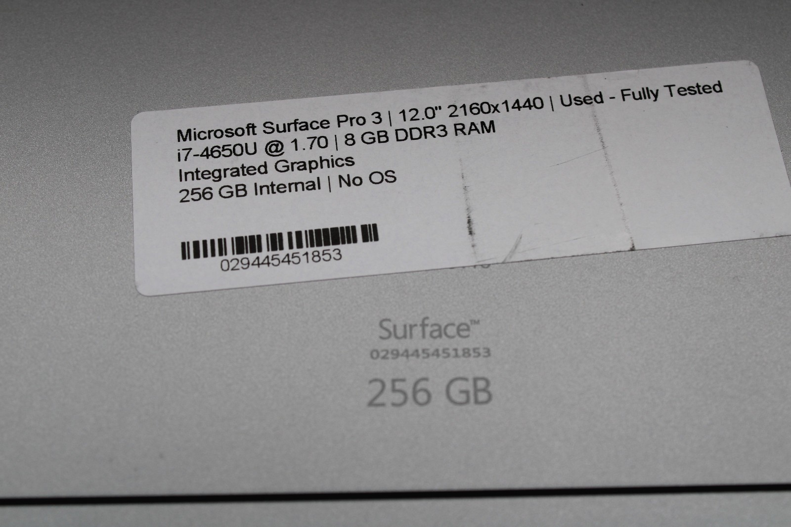 Microsoft Surface Pro 3 i7-4650U @ 1.7 GHz 8GB RAM 256GB SSD No OS