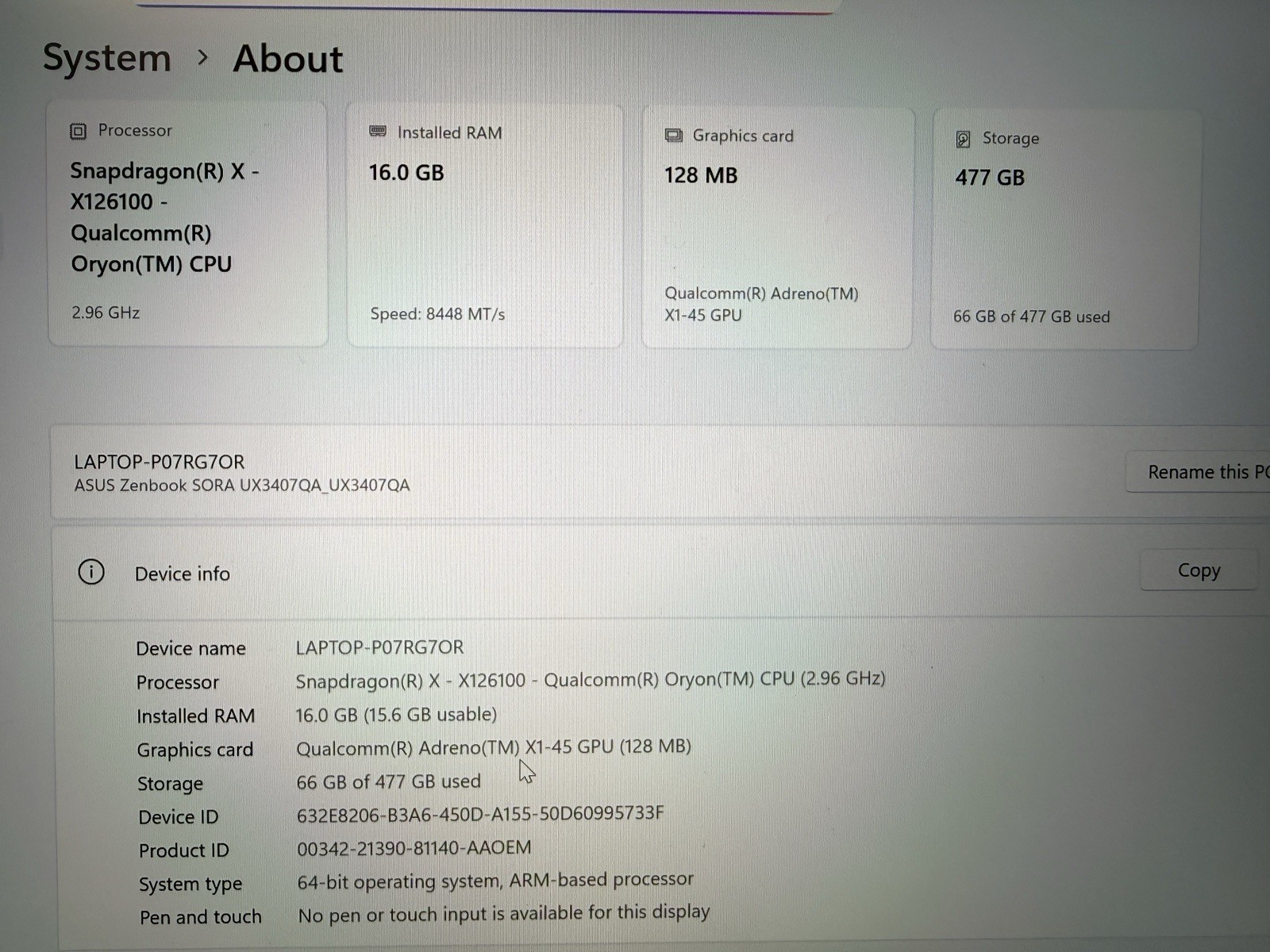 Asus Zenbook A 14 FHD+ 3.2 GHz Snapdragon X 16GB RAM 512GB SSD