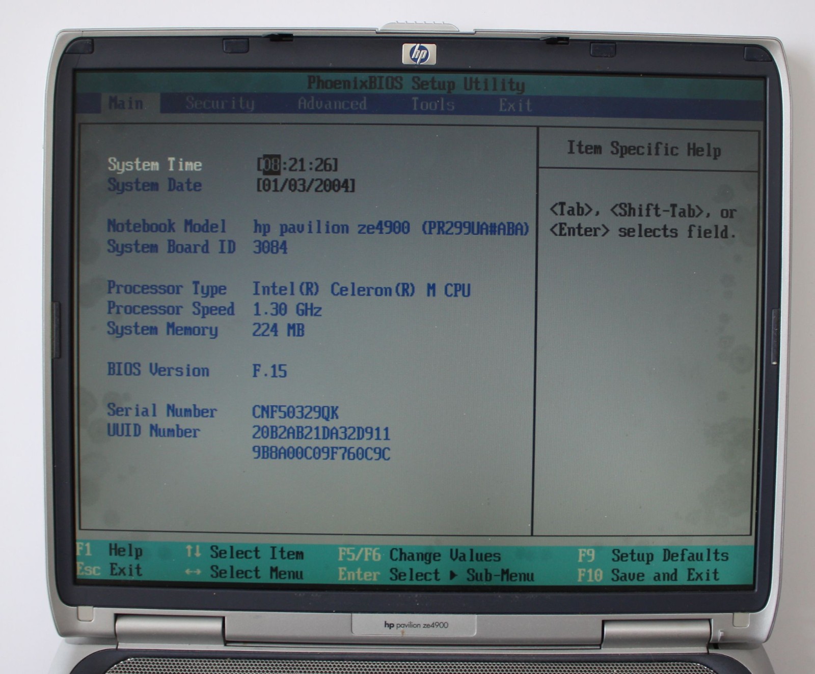 Old HP Pavilion ze4900 Laptop CELERON M for Windows XP – No HDD – As-Is
