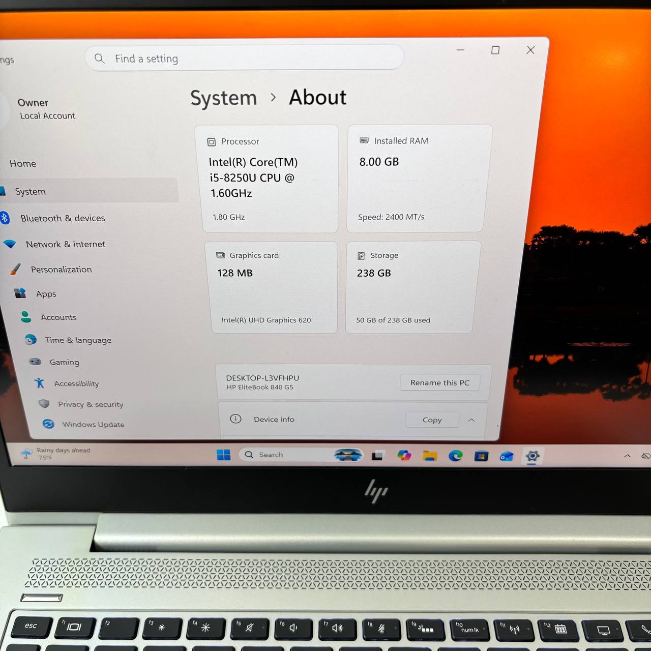 HP EliteBook 840 G5 – i5 8th Gen | 8GB RAM | 256GB SSD | Win11 #140
