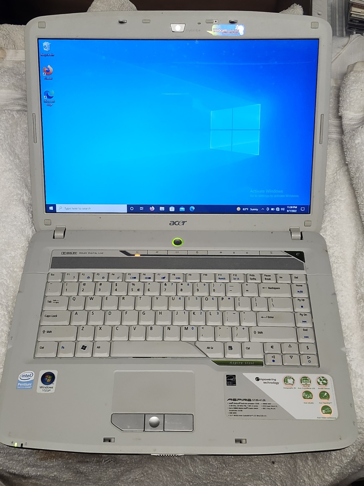 Acer Aspoire 5720 Laptop Windows Vista Home Premium DVD RW