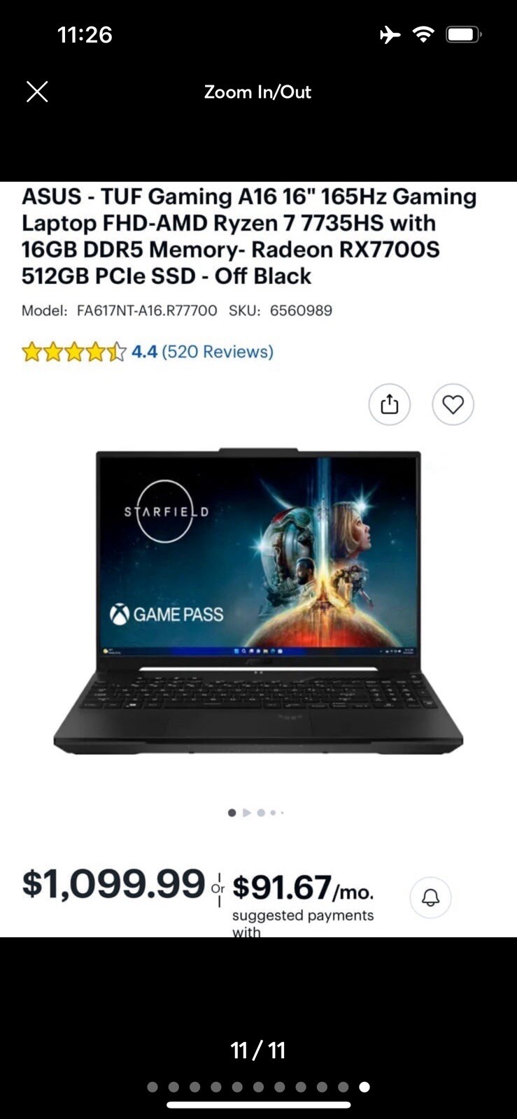 ASUS TUF Gaming A16 16 in (512GB SSD, AMD Ryzen 7, 3.2GHz, 16GB RAM, AMD Radeon