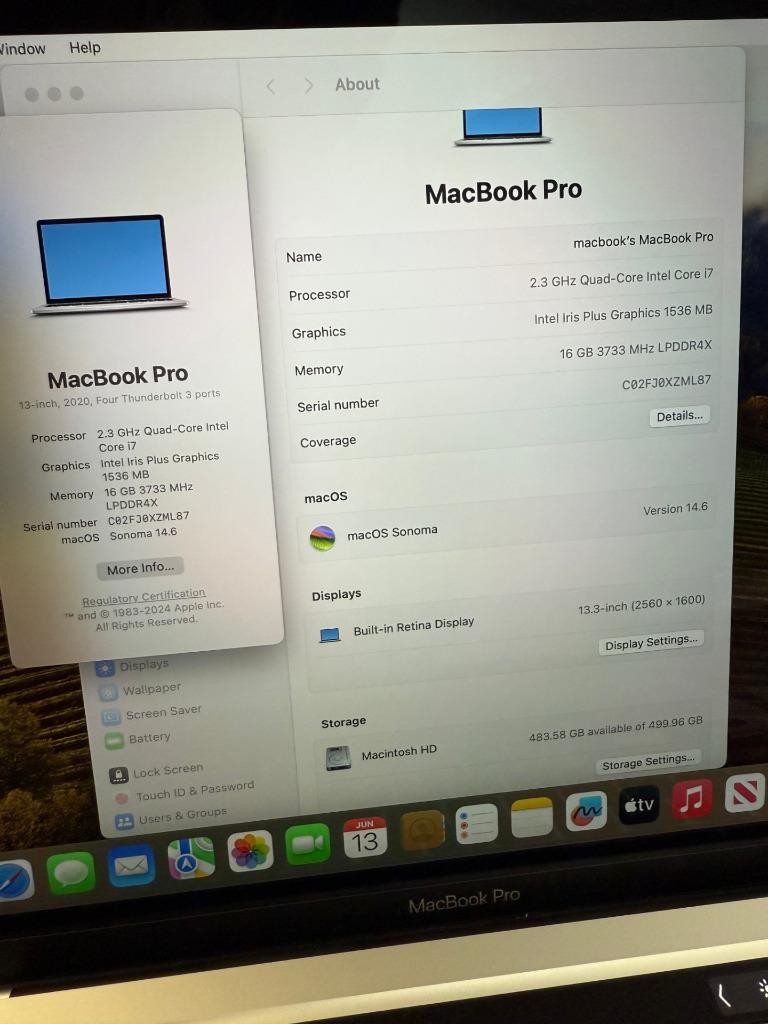Apple MacBook Pro 13” i7 2.3GHz 16GB RAM 512GB SSD Silver(2020, A2251) Lot of 10