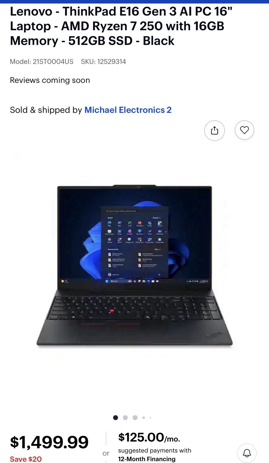 Lenovo – ThinkPad E16 Gen 3 AI PC 16″ Laptop – AMD Ryzen 7 250