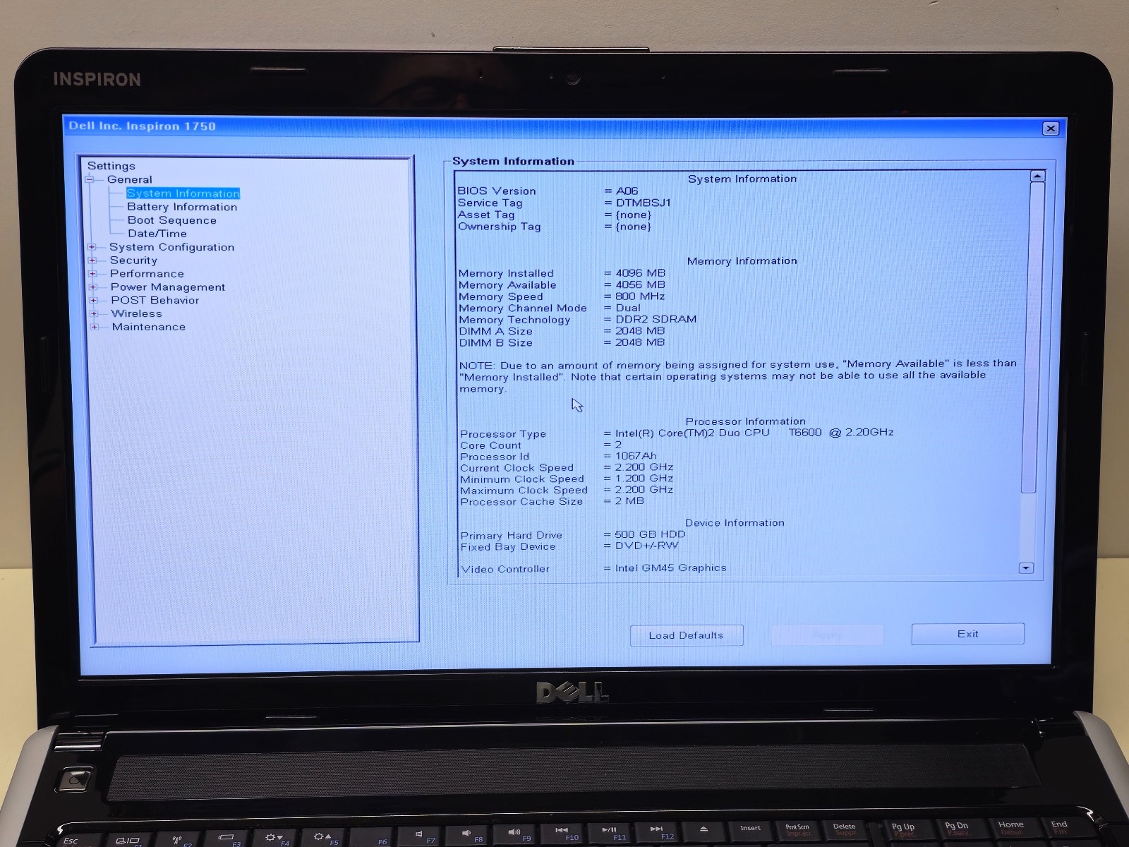 Dell Inspiron 1750 17.3″ Core2Duo T6600 + 4GB + 500GB + Windows 7 Home TESTED
