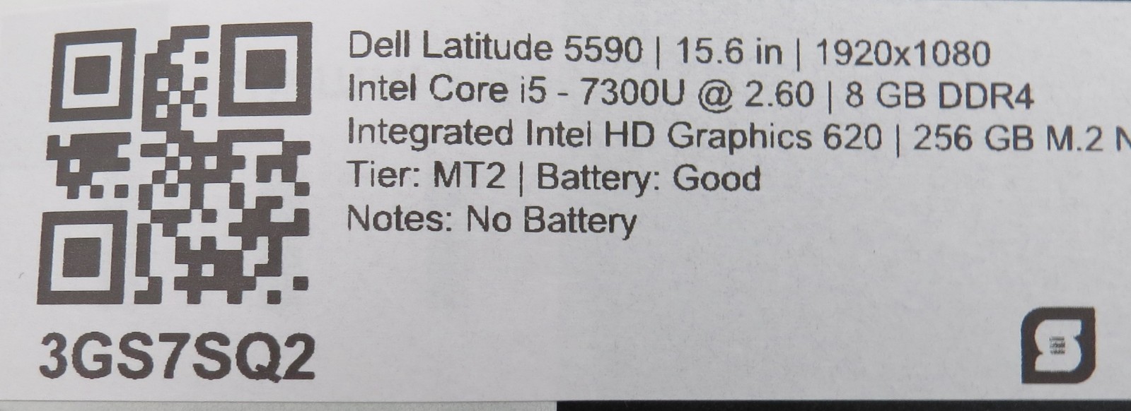 Dell Laitiude 5590 | i5-7300U @ 2.6GHz | 8GB DDR4 | 256GB | No HDD/OS/Battery