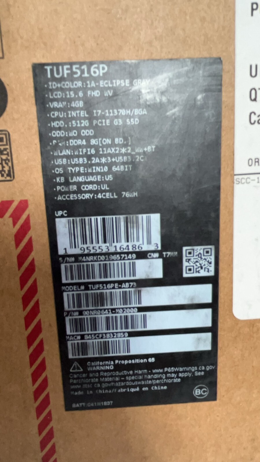 ASUS TUF Dash 15.6” FHD i7-11370H 8 512GB SSD RTX 3050 Ti ‎TUF516PE-AB73 Laptop