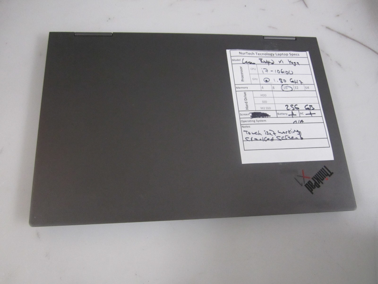 LENOVO THINKPAD X1 YOGA 5TH GEN I7 1.80GHZ 16GB 256GB M2SSD LAPTOP + AC NOOS REA
