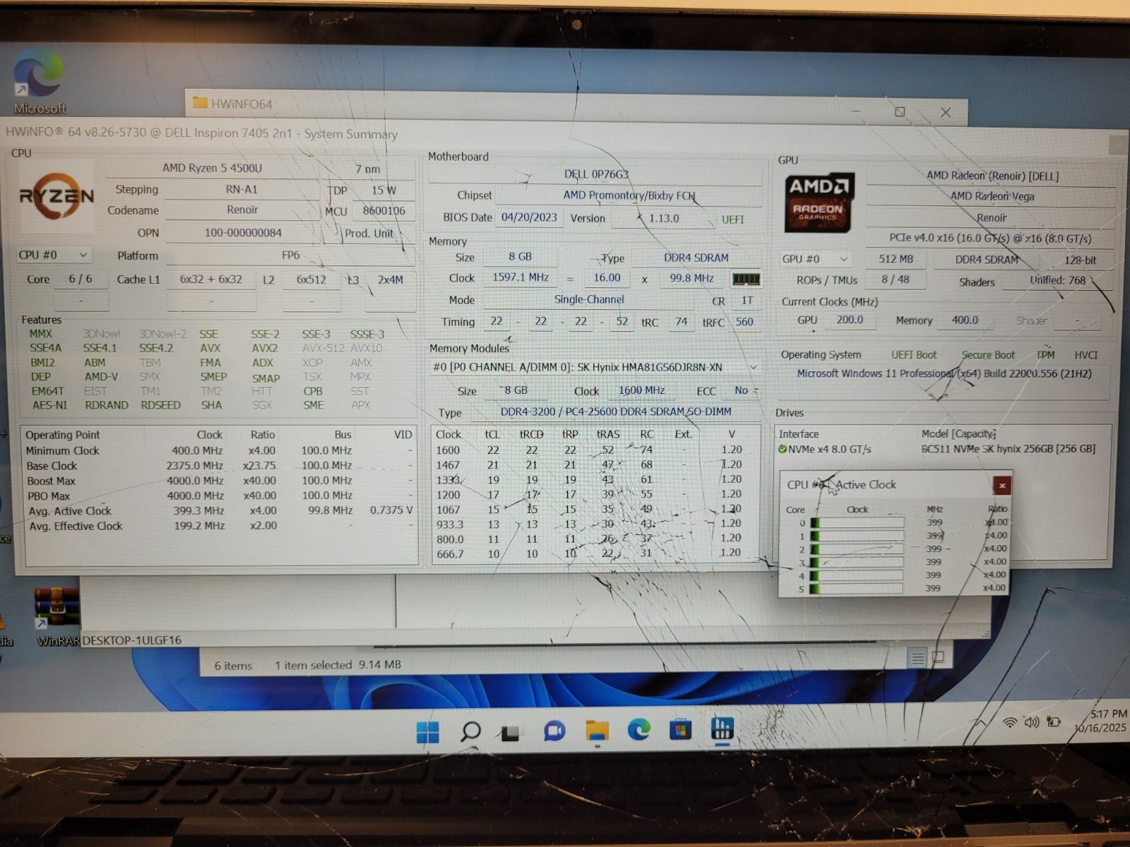 Dell inspiron 7405 2in1 14″ ryzen 5 4500u 4000mhz 8 gb ram no ssd parts HQQ2763