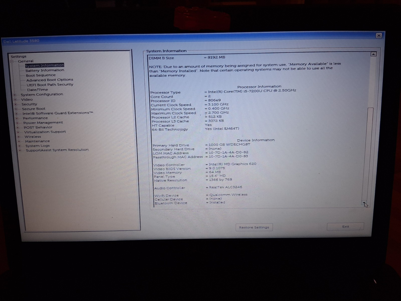 Dell Latitude 3580 i5-7300U 2.6GHz