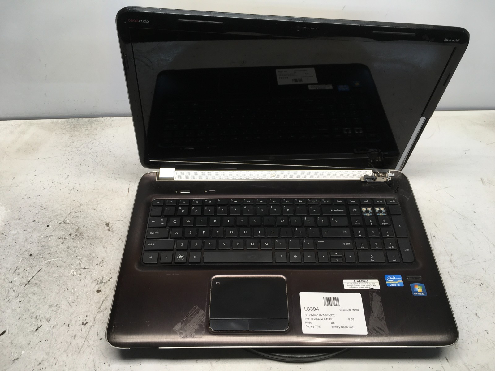 HP Pavilion DV7-6B55DX Intel i5-2430M 2.4GHz 8 GB NO HDD