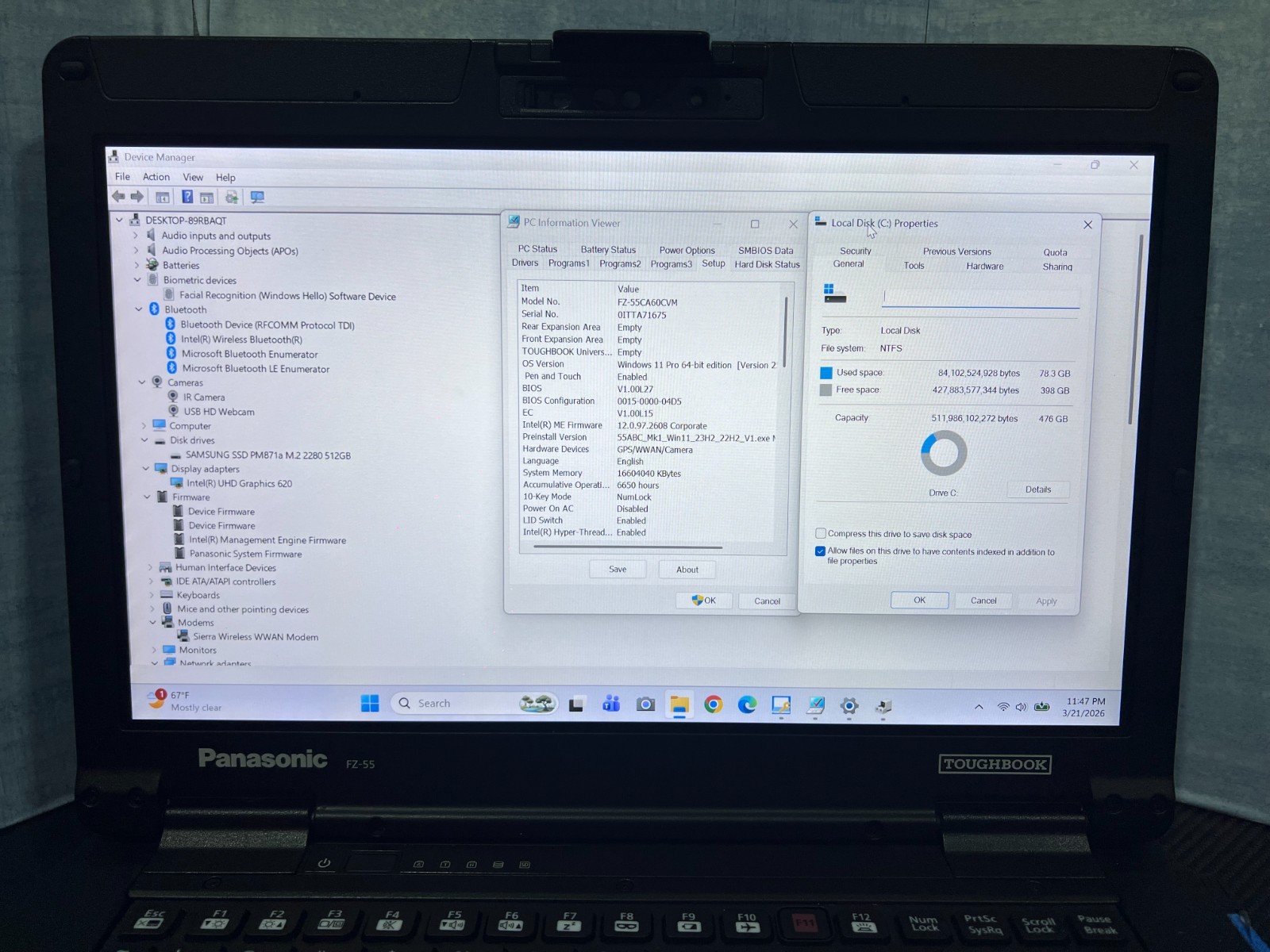 FZ-55CA60CVM, Intel core i7-8665U,512GB SSD,16GB Mem,HDMI, 4G LTE, GPS, 2 Batter