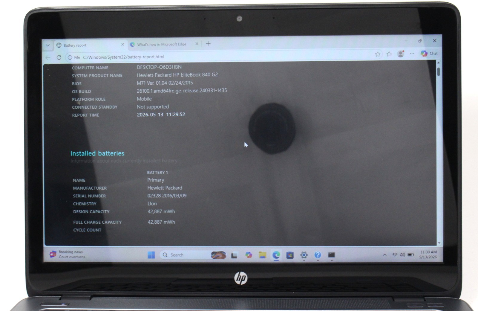 HP Elitebook 840 G1 14″ 2.3GHz i5-5300U 128GB SSD 4GB RAM Win 11 Pro; 6181340